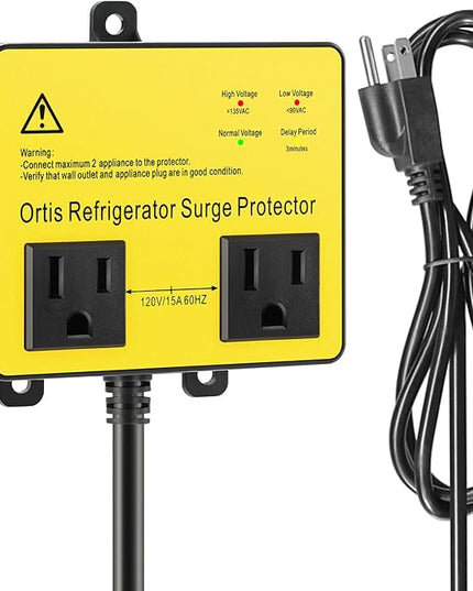 Refrigerator Surge Protector, Ortis Double Outlet Voltage Protector for Home Appliances with Time Delay, 5ft Power Cord, Protects Against Brownout, Spike, Instant Surge All Voltage Abnormalities