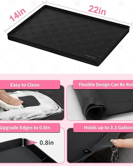 Sdpeia Under Sink Mat 22"×14" Waterproof Silicone Cabinet Liner & Sink Protector for Kitchen & Bathroom, Multi-Purpose Organizers Tray for Pets, Laundry, Cat Litter Mat, Black