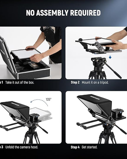 Neewer Teleprompter X14 III with RT113 Remote/App Control, 45° Tilt 14" Beamsplitter All Metal Frame Upgraded Camera Mount QR Plate Compatible with Manfrotto 501PL for iPhone iPad DSLR, Assembly Free