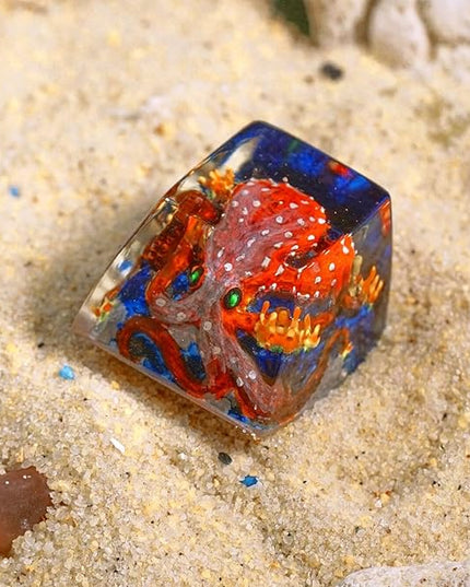 Red Octopus Artisan Keycap R1 SA Profile Custom Ocean Sea Creatures Keycaps 1U ESC Handmade Gaming Kraken Resin Key Cap Cherry MX Switch Compatible Mechanical Keyboard Octopus Lover Gift