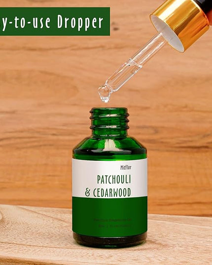 Patchouli & Cedarwood Fragrance Oil, MitFlor Single Scented Oil, Premium Grade Fragrance Oil for Soap & Candle Making, Large Size Aromatherapy Oil, Woody and Forest Scent, Home Fragrance, 30ml