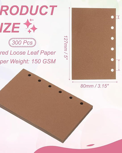 PATIKIL Colored Loose Leaf Paper, 5" x 3.2"(A7) 300 Sheets 6 Holes Punched 150GSM Blank Binder Refill Paper Supplies for Office Note Taking Teacher Planner Journal Notebook, Brown