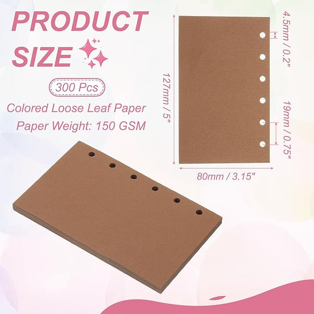 PATIKIL Colored Loose Leaf Paper, 5" x 3.2"(A7) 300 Sheets 6 Holes Punched 150GSM Blank Binder Refill Paper Supplies for Office Note Taking Teacher Planner Journal Notebook, Brown