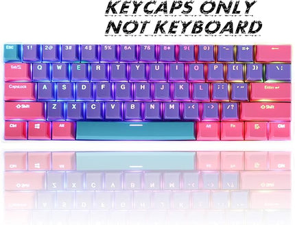 GTSP PBT Backlit Keycaps 60 Percent with 6.25U Space Bar OEM Profile for Cherry MX Switch Mechanical Gaming Keyboard (Purple+Pink+Blue)