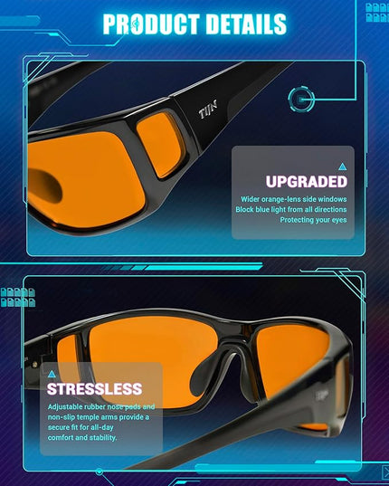 TIJN Sonia Sleep Glasses for Blue & Green Light Blocking,Red Lens with Dual AR Coating,Wraparound Frame for Gaming Screen