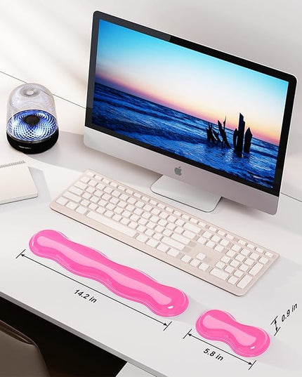Gel Keyboard and Mouse Wrist Rest Set, Comfort Ergonomic Wrist Support, for Wrist Pain Relief, Computer Keyboard Wrist Rest (Pink)