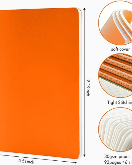 feela 16 Pack Soft Cover Journal Bulk, Lined Notebooks College Ruled for Work for Women Girl Writing, Blank Travel Journal Note Taking Notebook School Business Supplies, 8.2” x 5.5”, A5, Orange