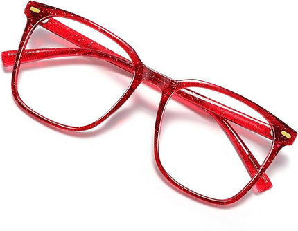 MACJERO Oversized Square Blue Light Blocking Glasses for Women Men, Anti-Fatigue Computer Monitor Gaming Glasses Reduce Eye Strain(Pearl red)
