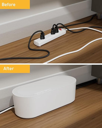 D-Line Cable Management Box, Power Strip Holder, Floor Outlet Hiders, Desk Cord Organizer, Cover TV Wires, Wire Storage – 16.5 in (Length) x 6.5in (Width) x 5.25in (Height) - Large, White