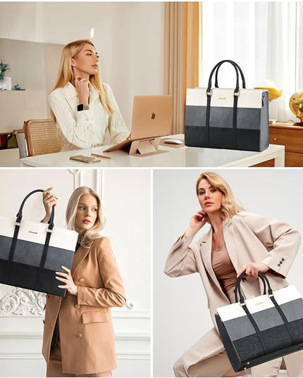 LOVEVOOK Laptop Bag for Women, 15.6 Inch Laptop Tote Bag, Vintage Leather Work Bags for Women, Waterproof Computer bag with Clutch Purse, Large Capacity Briefcase, Business Office Bag