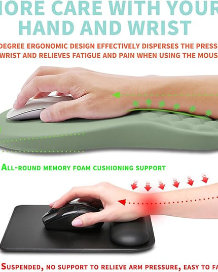 Ergonomic Mouse Pad Wrist Support with Memory Foam Massage Bulge, Carpal Tunnel Pain Relief Mousepad Wrist Rest for Mouse(12x8 inch, Light Green)
