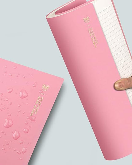 EMSHOI A4 Spiral Notebook College Ruled Lined Journal, 11.2" x 8.27", 300 Pages, 100gsm Thick Paper, Waterproof Softcover, Twin-Wire Binding, Sticky Notes, Pink