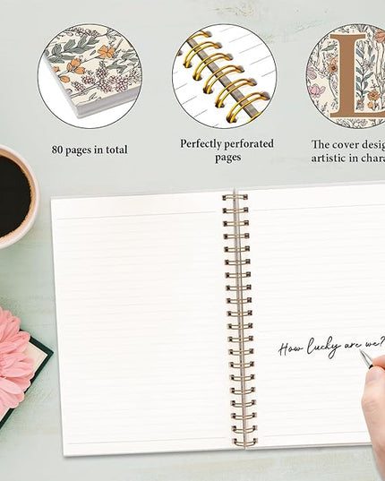 JXREQ Vintage Boho Floral Personalized Notebook, Initial Letter L Notebook Journal, Monogram Notebook, Monogrammed Gifts for Women, Boho Office Supplies, Flower Spiral Notebook 5.5x8.3