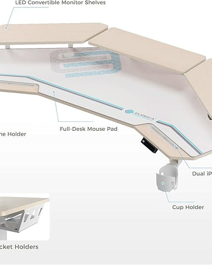 EUREKA ERGONOMIC Standing Desk,63" Electric Adjustable Height Computer Desk,Wing Shaped Music Studio Desk, LED Monitor Stands, Dual Motor&Slot, Maple