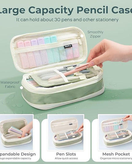 Nicpro 50PCS Aesthetic School Supplies with Cute Pencil Case, 5 Quick Dry Black Ink Pens, 12 Pastel Highlighters, 6 Mechanical Pencil 0.5, 0.7, 0.9 & 2.0 mm for Students Stationary College Essentials