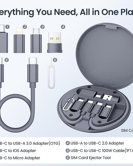 Elebase USB Charging Adapter Kit,Multi Travel USBC Adapter Set,Type C to USB 3.0 OTG iOS Micro Converter Case with 1Ft 100W Charger Cable for iPhone 17 Air 16 15 14 Max Pro,Samsung Galaxy S24 S23 Plus