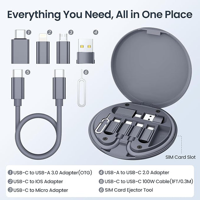 Elebase USB Charging Adapter Kit,Multi Travel USBC Adapter Set,Type C to USB 3.0 OTG iOS Micro Converter Case with 1Ft 100W Charger Cable for iPhone 17 Air 16 15 14 Max Pro,Samsung Galaxy S24 S23 Plus
