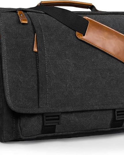 ESTARER Messenger Bag 17-17.3 Inch, Men's Computer Satchel Water-resistant Canvas, Teacher Laptop Briefcase for Work Office College, Dark Grey