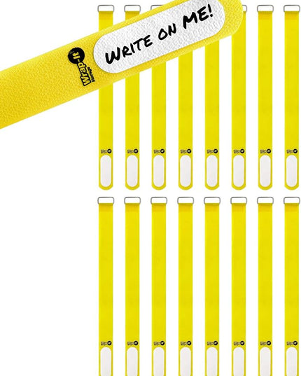 Wrap-It Storage Cinch-Straps, 12" 16 Pack (Yellow), Features Metal Buckle and Label for Cord Identification, Reusable Multi-Purpose Securing Cable Straps, Cord Wrap, Cord Organizers