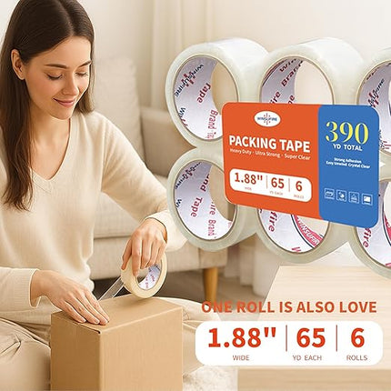WINSUFIRE Heavy Duty Packing Tape for Shipping, Scotch Tape,Total 390Y, 1.88 inch x 65 Yards,6 Pack Clear Packing Tape, Scotch Packaging Tape with Dispenser