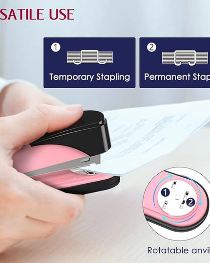 Metal Stapler Heavy Duty 50 Sheet Capacity with 1750 Staples and Staple Remover, Full Strip Staplers for Desk, No Jam, Non-Slip for Office & Classroom, Pink
