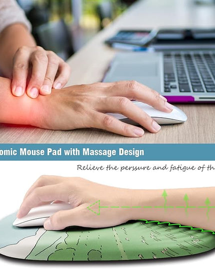 Ergonomic Mouse Pad Wrist Support, Mouse Pad with Wrist Rest, Memory Foam Massage Design & Non-Slip PU Base MousePads for Pain Relief, Desk, Office, Home, Kawaii Japanese Anime