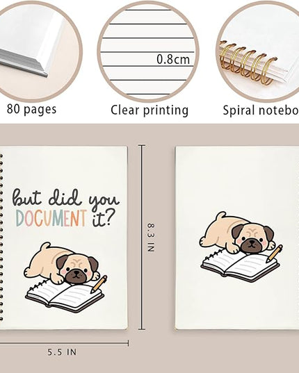 Funny Pug Notebook Journal Gifts for Women & Men, Gifts for Pug Lovers Notebooks for Women, Funny Human Resources Gifts Journal, But Did You Document It Hardcover Spiral Notebook 5.5x8.3 Inch