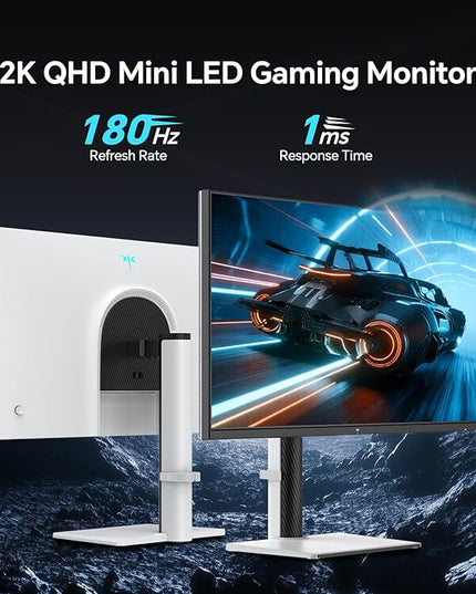 KTC QHD Mini LED Monitor 27 Inch, 1440P 180Hz Gaming PC Monitor, HDR 1400, HDMI2.0, DP1.4, USB, Swivel/Height/Pivot/Tilt Adjustable, VESA Support, White, M27T6