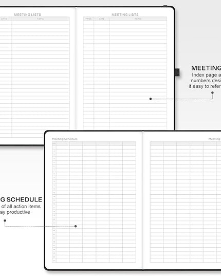 EMSHOI Meeting Notebook for Work with Sticky Tabs - 240 Pages, A4 Size Project Planner, PU Leather Meeting Agenda/Minutes Organizer for Women Men, Note Taking, Office & Business, 8.3"x11.7", Black