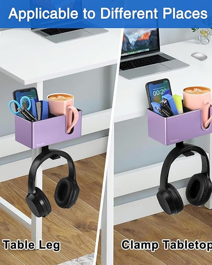 Rosyline 3-in-1 Clip-on Desk Organizer for Expanding Office and Gaming Space - Pen, Headphone, and Desk Item Holder (Purple)