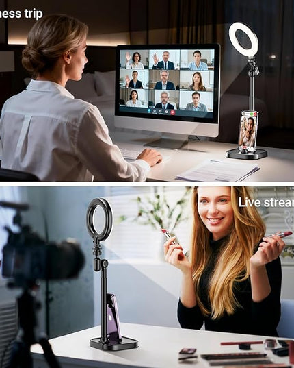 Ring Light for Desk, Portable Streaming Lights for Video Recording, 5’’ Halo Lighting with Stand for Selfie, Travel, Meetings, Makeup, Content Creators, Photography