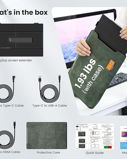 Laptop Screen Extender, 14-Inch Ultra-Thin & Lightweight, 1080P FHD Portable Travel Monitor, Plug & Play, Laptop Extended Monitor Portable for 13-17 Inch Laptops, Compatible with Win/Mac/Chrome/Linux