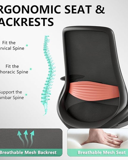 Ergonomic Office Chair, High-Back Mesh Executive Chair with Lumbar Support & 360° Adjustable Arms, Reclining Desk Chair with Tilt Lock for Home Office, Gaming, and Work, 300lb Capacity (Black)