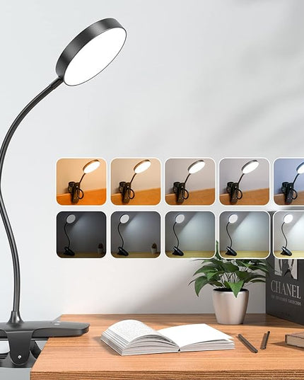 Mubarek Clip on Lamp,5 Brightness+5 Color Clip on Light,200LM 36 LED Reading Lights for Books in Bed,1800mAh Battery Powered Lamp Battery Operated Lights,Rechargeable Desk Lamp with Clamp Light