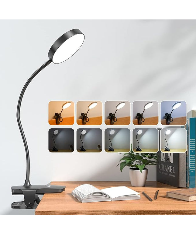 Mubarek Clip on Lamp,5 Brightness+5 Color Clip on Light,200LM 36 LED Reading Lights for Books in Bed,1800mAh Battery Powered Lamp Battery Operated Lights,Rechargeable Desk Lamp with Clamp Light