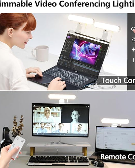 yAyusi Dual-lamp Video Conference Lighting, LED Streaming Light with Remote and Touch Control, Zoom Lighting for Computer,Webcam Laptop Monitor Ring Light for Video Calls/Zoom Meetings/Video Recording