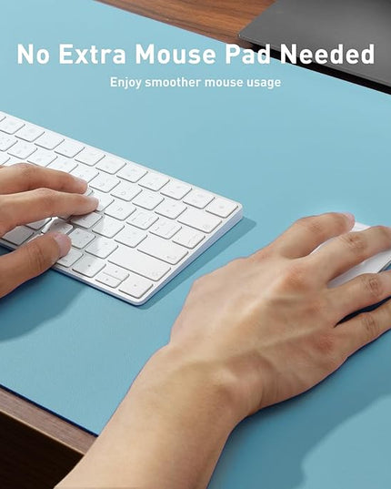 Aothia Large PU Leather Desk Pad Protector – Non-Slip Mouse Pad & Writing Mat for Office/Home, Waterproof, Easy to Clean(23.6" x 13.7", Blue Topaz)