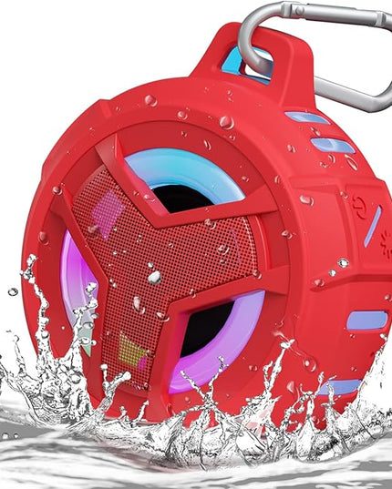 EBODA Bluetooth Shower Speaker, Waterproof Portable Speakers IPX7 Floating, True Wireless Stereo BT 5.0 Speaker with Bass, 2000mAh LED Light for Shower, Pool, Beach, Gifts for Women- Red