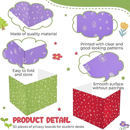 Sherr 50 Pcs Privacy Boards Bulk for Student Classroom Desk Divider Trifold Table Desk Privacy Panel Folders Screen Partition for Christmas School Teacher, 15.8x13.4x11.81 Inch(Stationery Style)