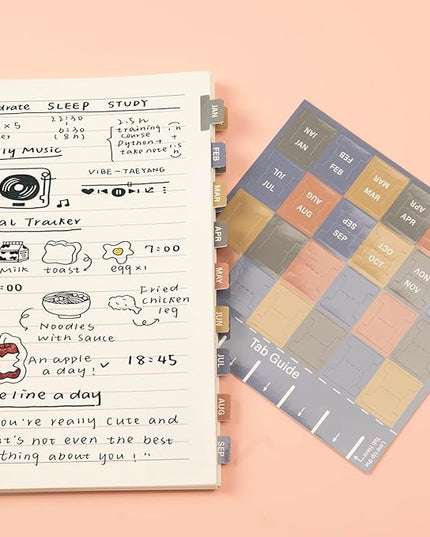 Lumintutu Laminated Planner Monthly Stickers,40 Adhesive Plan Tabs for Notebooks (2 Sets 12 Month Tabs and 24 Blank Tabs), Calendar Monthly Divider Set (Small Morandi)