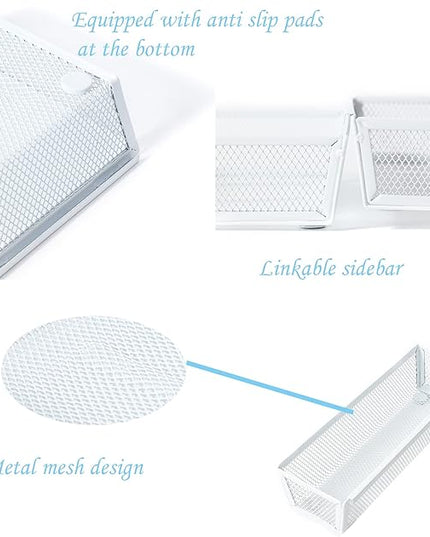 Mesh Tray Kitchen Drawer Utensil Cutlery Tray Office Supplies with Inter-locking Arm Drawer Dividers Organizer for Silverware, Flatware, Home,Office, School,Bedroom(9＂X3＂6pack) White