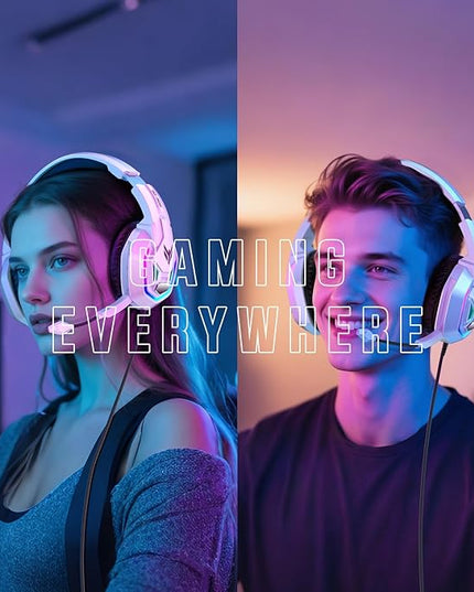 Gaming Headset for PS5, PS4, Xbox Series X|S, Xbox One, PC, Switch, Mac - RGB Over-Ear Headphones with 7.1 Surround Sound, Noise Cancelling Mic, 50mm Drivers & Memory Earmuffs for Nintendo 64