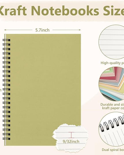 Fuutreo 12 Pcs Spiral Notebook for Work A5 8.3 x 5.7 Inch College Ruled Spiral Journal Notebook Kraft Cover Ruled Paper, 12 Color, 60 Sheets, 120 Pages for Office School (Jewel Color)