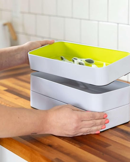Three by Three Seattle 6 Piece Metal Stacking Bins + Drawer Organizers Set: Elevate Your Desk Organization with Playful Stackable Metal Organizers: Fun, Functional, and Stylish (Gray)