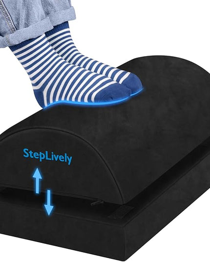StepLively Foot Rest for Under Desk at Work, Comfortable Foot Stool with 2 Adjustable Heights, Footrest with Washable Cover, for Back & Hip Pain Relief, Suitable for Office, Home, Car, Black, X-Large
