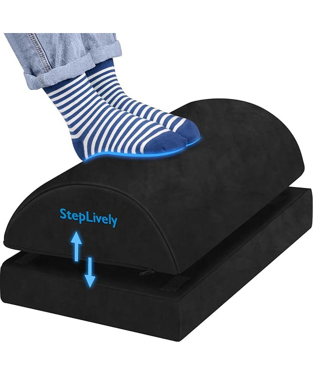 StepLively Foot Rest for Under Desk at Work, Comfortable Foot Stool with 2 Adjustable Heights, Footrest with Washable Cover, for Back & Hip Pain Relief, Suitable for Office, Home, Car, Black, X-Large