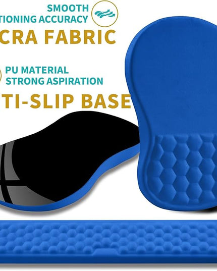 Hokafenle 2 in 1 Ergonomic Mouse Pad Wrist Support & Wrist Rest for Computer Keyboard Set, with Relieve Carpal Tunnel Pain Massage Bulge and Full Memory Gel Design (2In1 Set, Dg Blue)