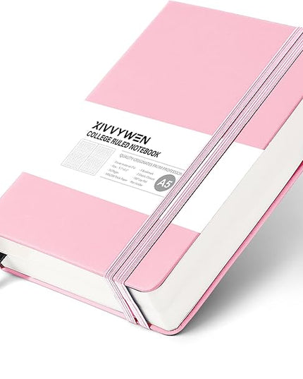 Lined Journal Notebook for Women Men, 352 Pages A5(5.7" x 8.3")College Ruled Hardcover Leather Journals for Writing, Daily Journal Notebooks for Work, Note Taking, Travel, School, Business (Pink)