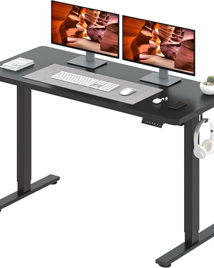 Adjustable Stand Up Desk with Memory Preset, 55 x 24 Inch Standing Desks Electric Desk for Home Office with Splice Board (Black)
