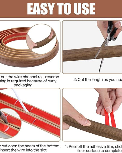 Floor Cord Cover Cable Cavity Self Adhesive Cord Hider Floor 10FT Floor Cable Management Power Cord Protector Floor Electric Cord Covers for Offices, Gym, Exhibitions (Misty Brown Wood, 0.78" x 10')